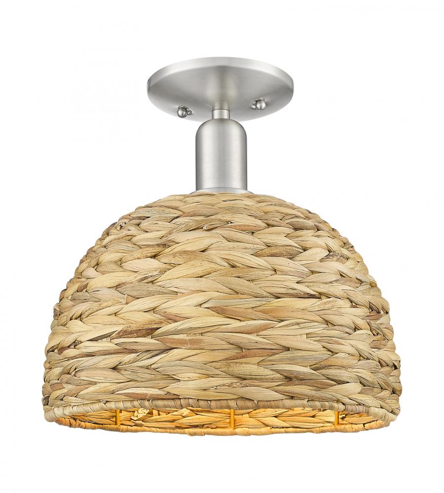 Woven Rattan - 1 Light - 12 inch - Brushed Satin Nickel - Semi-Flush Mount