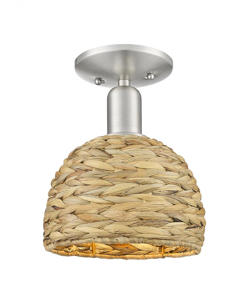 Woven Rattan - 1 Light - 8 inch - Satin Nickel - Semi-Flush Mount