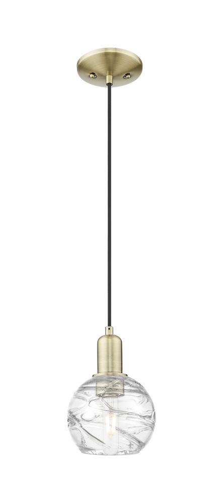 Athens Deco Swirl - 1 Light - 6 inch - Antique Brass - Cord hung - Mini Pendant
