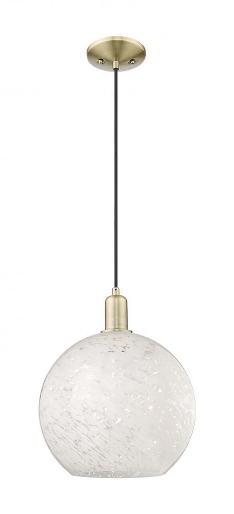 White Mouchette - 1 Light - 12 inch - Antique Brass - Cord hung - Mini Pendant