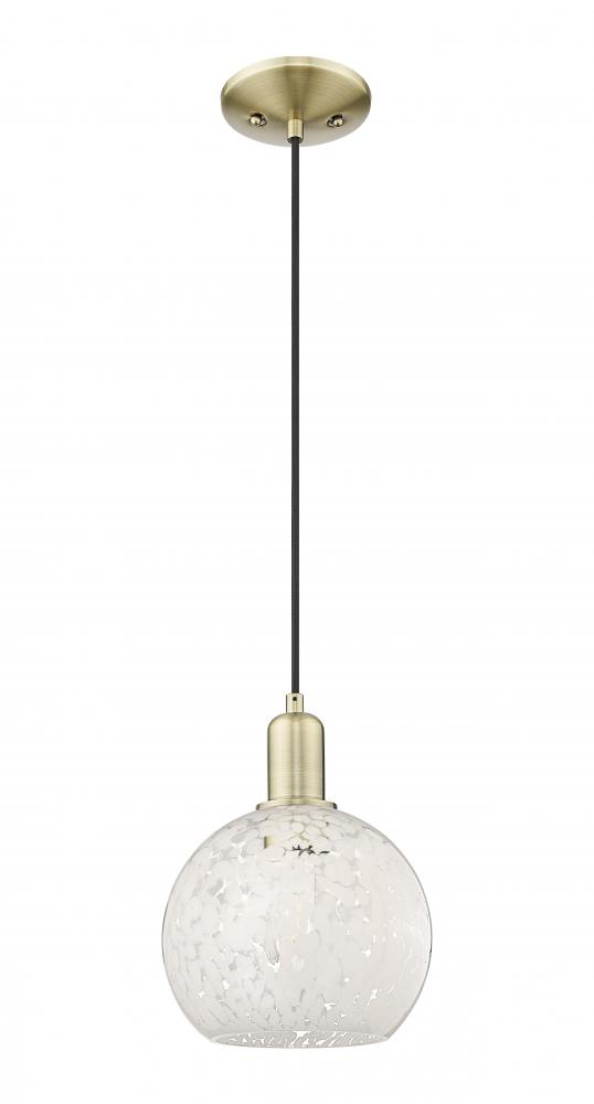 White Mouchette - 1 Light - 8 inch - Antique Brass - Cord hung - Mini Pendant