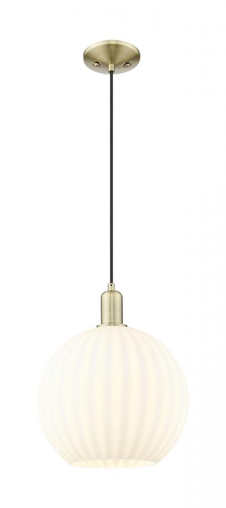 White Venetian - 1 Light - 12 inch - Antique Brass - Cord hung - Mini Pendant