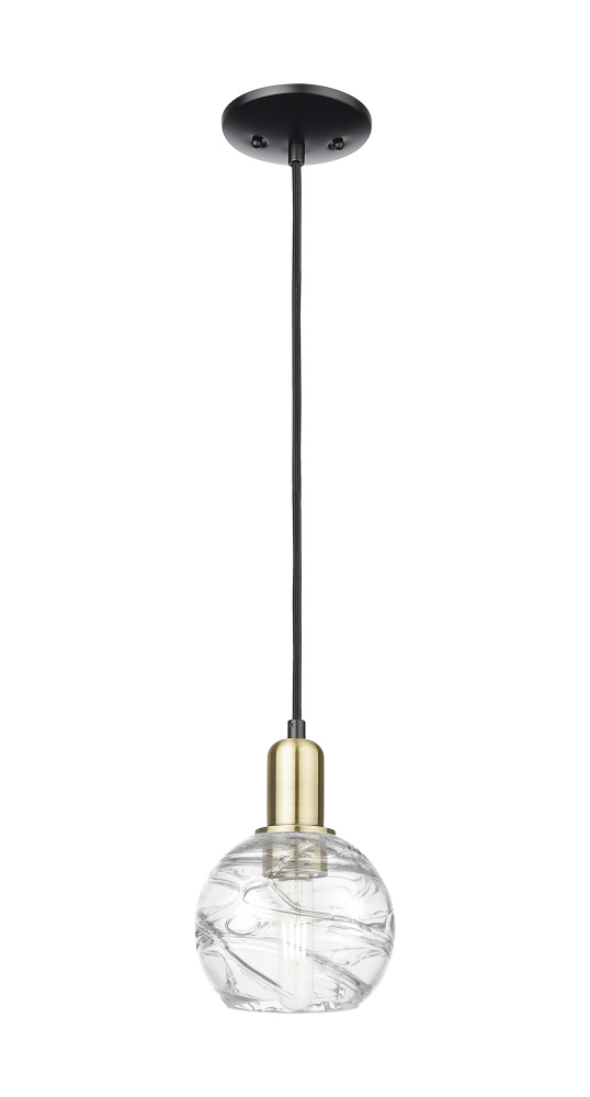 Athens Deco Swirl - 1 Light - 6 inch - Black Antique Brass - Cord hung - Mini Pendant