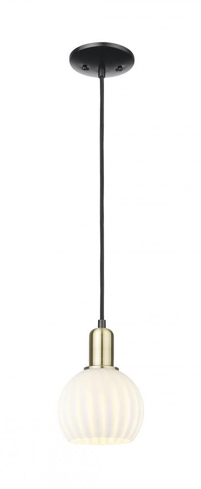 White Venetian - 1 Light - 6 inch - Black Antique Brass - Cord hung - Mini Pendant