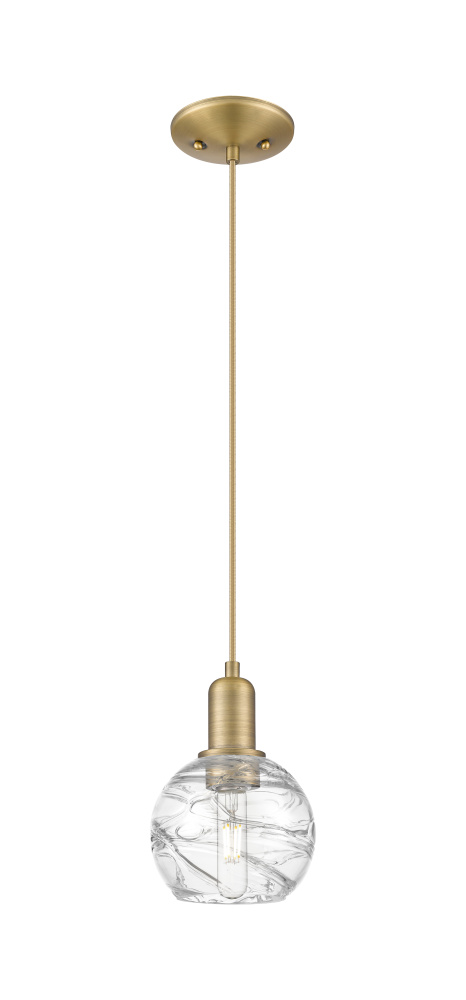 Athens Deco Swirl - 1 Light - 6 inch - Brushed Brass - Cord hung - Mini Pendant