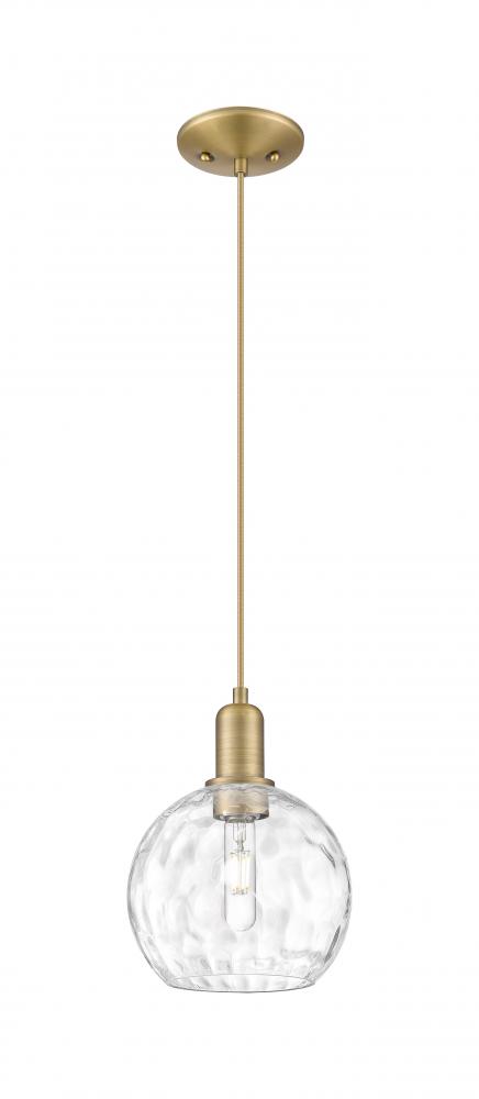 Athens Water Glass - 1 Light - 8 inch - Brushed Brass - Cord hung - Mini Pendant