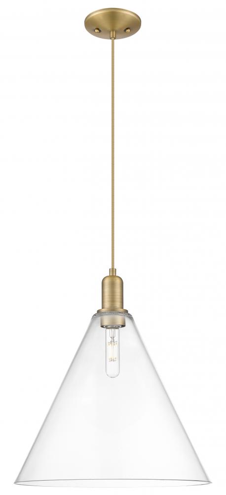 Berkshire Glass - 1 Light - 16 inch - Brushed Brass - Cord hung - Mini Pendant