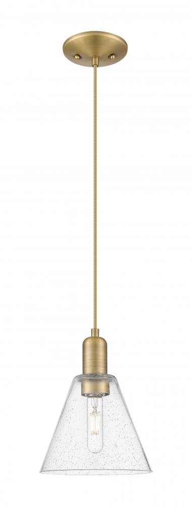 Berkshire Glass - 1 Light - 8 inch - Brushed Brass - Cord hung - Mini Pendant