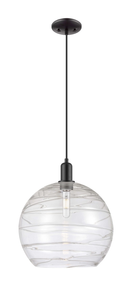 Athens Deco Swirl - 1 Light - 14 inch - Matte Black - Cord hung - Mini Pendant