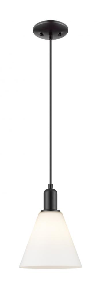 Berkshire Glass - 1 Light - 8 inch - Matte Black - Cord hung - Mini Pendant