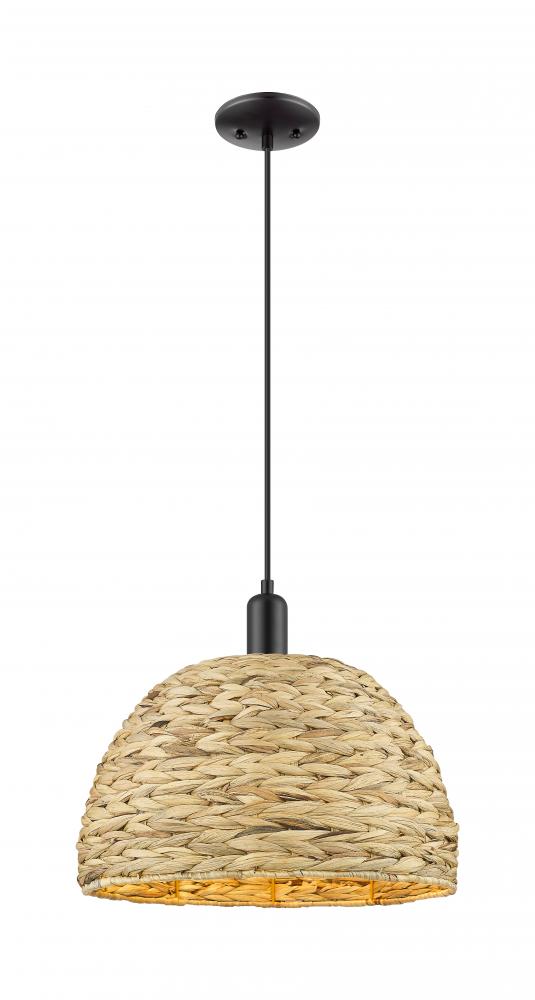 Woven Rattan - 1 Light - 16 inch - Matte Black - Cord hung - Mini Pendant