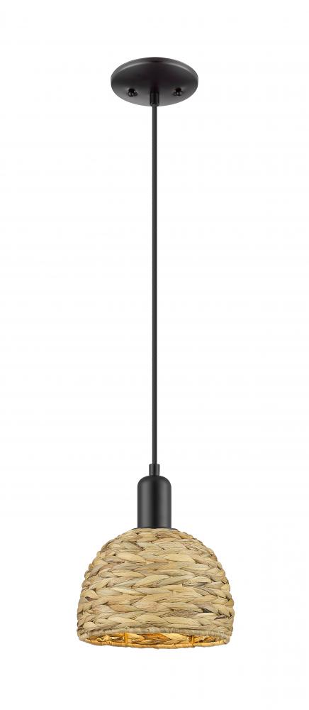 Woven Rattan - 1 Light - 8 inch - Matte Black - Mini Pendant