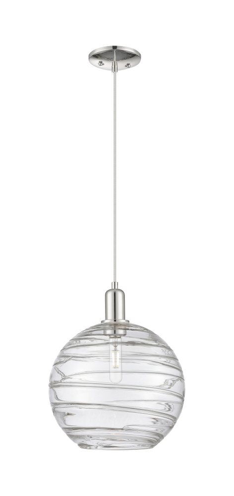 Athens Deco Swirl - 1 Light - 12 inch - Polished Nickel - Cord hung - Mini Pendant