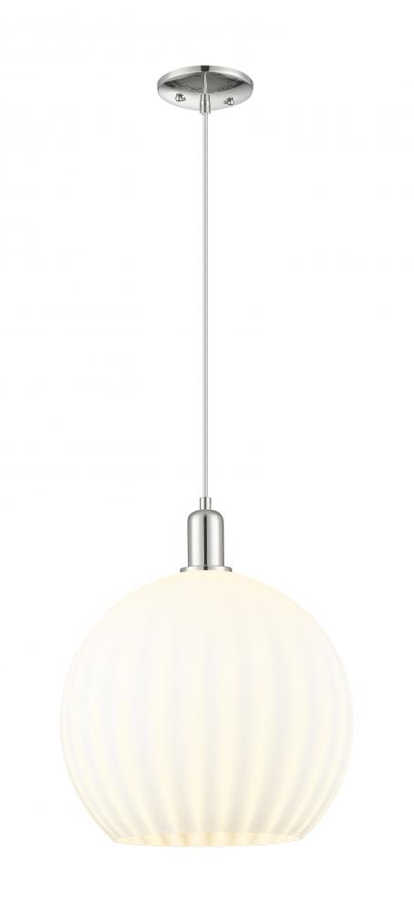 White Venetian - 1 Light - 14 inch - Polished Nickel - Cord hung - Mini Pendant