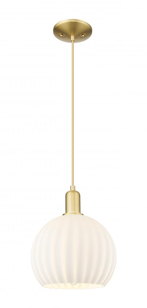 White Venetian - 1 Light - 10 inch - Satin Gold - Cord hung - Mini Pendant