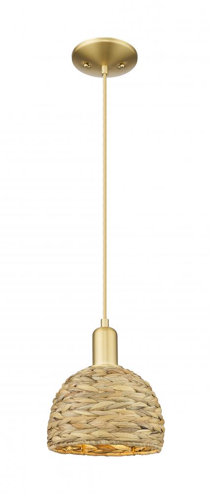Woven Rattan - 1 Light - 8 inch - Satin Gold - Mini Pendant