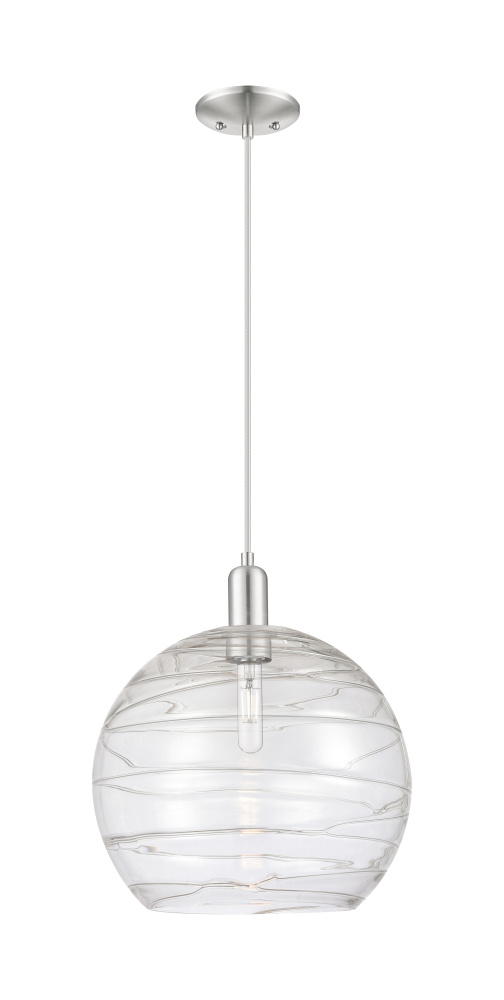 Athens Deco Swirl - 1 Light - 14 inch - Brushed Satin Nickel - Cord hung - Mini Pendant