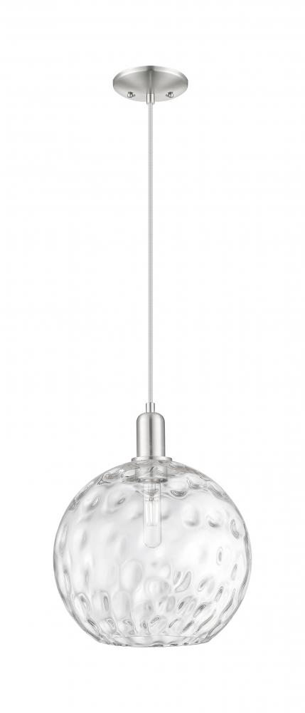 Athens Water Glass - 1 Light - 12 inch - Brushed Satin Nickel - Cord hung - Mini Pendant