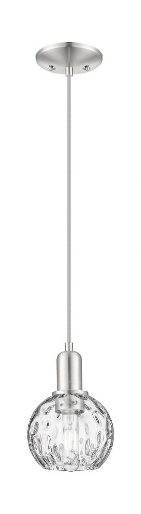 Athens Water Glass - 1 Light - 6 inch - Brushed Satin Nickel - Cord hung - Mini Pendant
