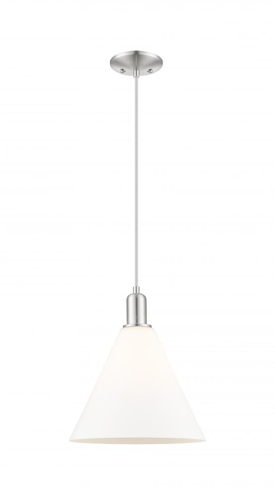 Berkshire Glass - 1 Light - 12 inch - Brushed Satin Nickel - Cord hung - Mini Pendant