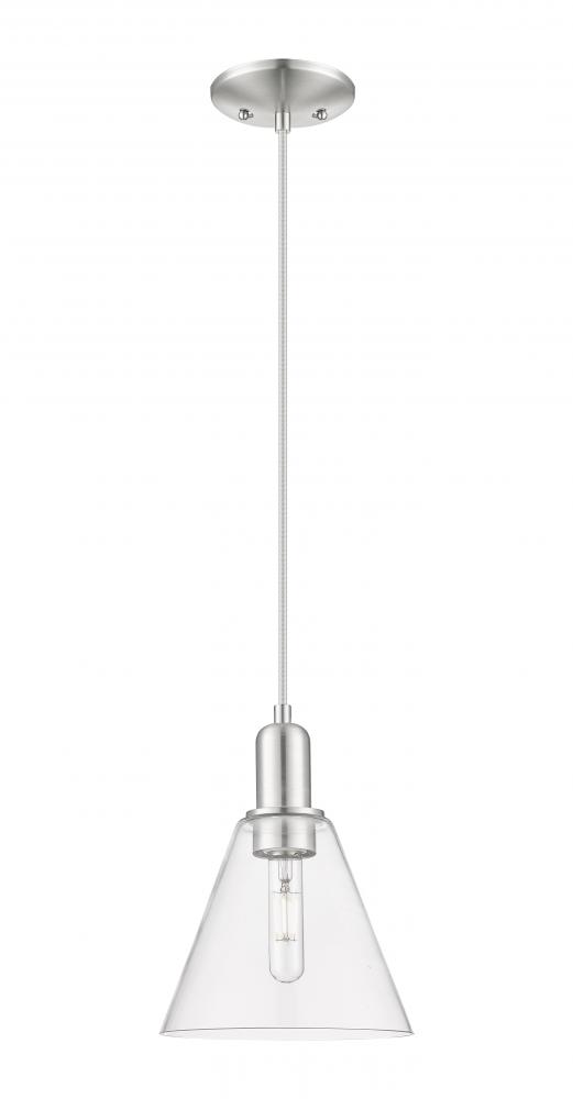 Berkshire Glass - 1 Light - 8 inch - Brushed Satin Nickel - Cord hung - Mini Pendant