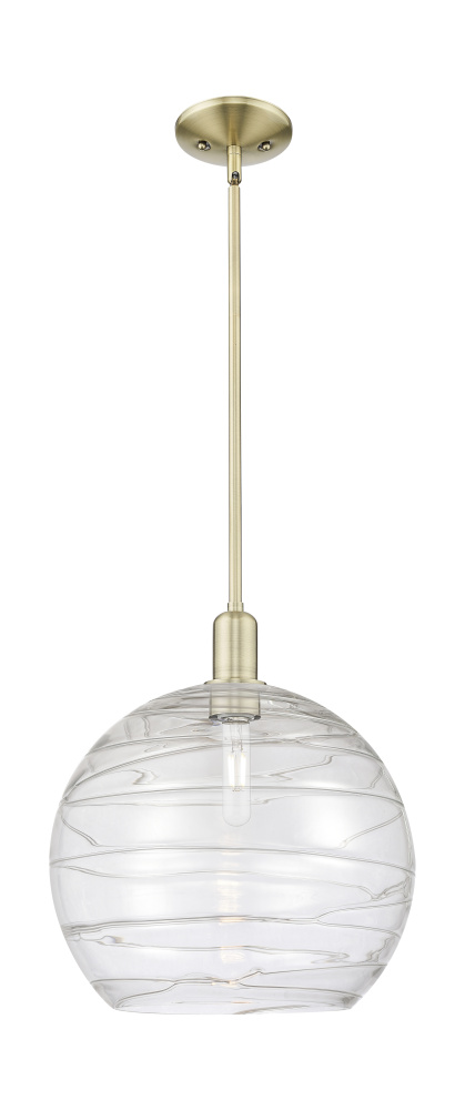Athens Deco Swirl - 1 Light - 14 inch - Antique Brass - Stem hung - Mini Pendant