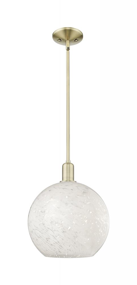 White Mouchette - 1 Light - 12 inch - Polished Nickel - Stem hung - Mini Pendant
