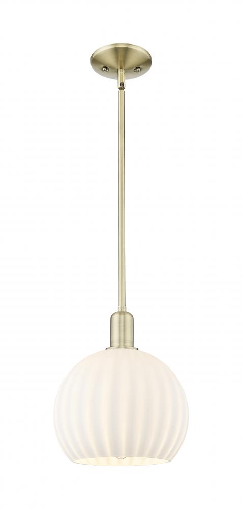 White Venetian - 1 Light - 10 inch - Antique Brass - Stem hung - Mini Pendant