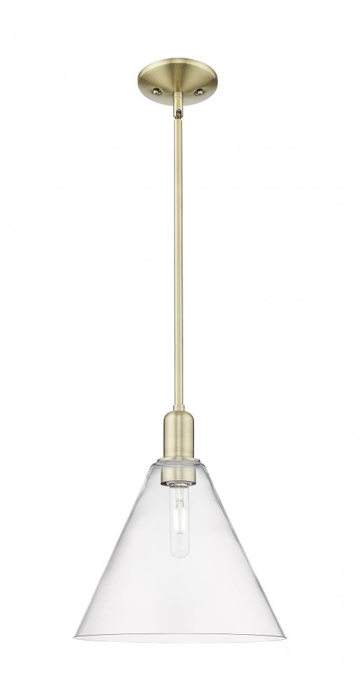 Berkshire Glass - 1 Light - 12 inch - Antique Brass - Stem hung - Mini Pendant