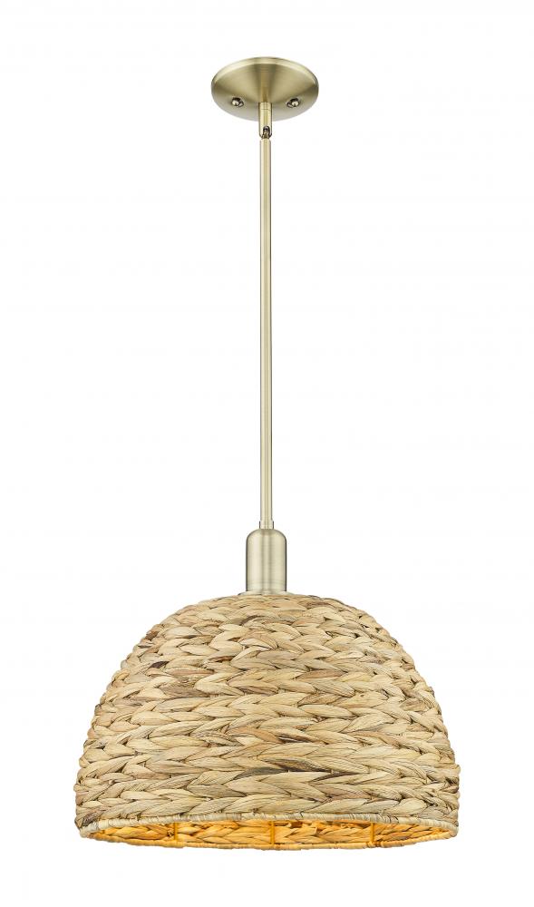 Woven Rattan - 1 Light - 16 inch - Antique Brass - Stem hung - Mini Pendant