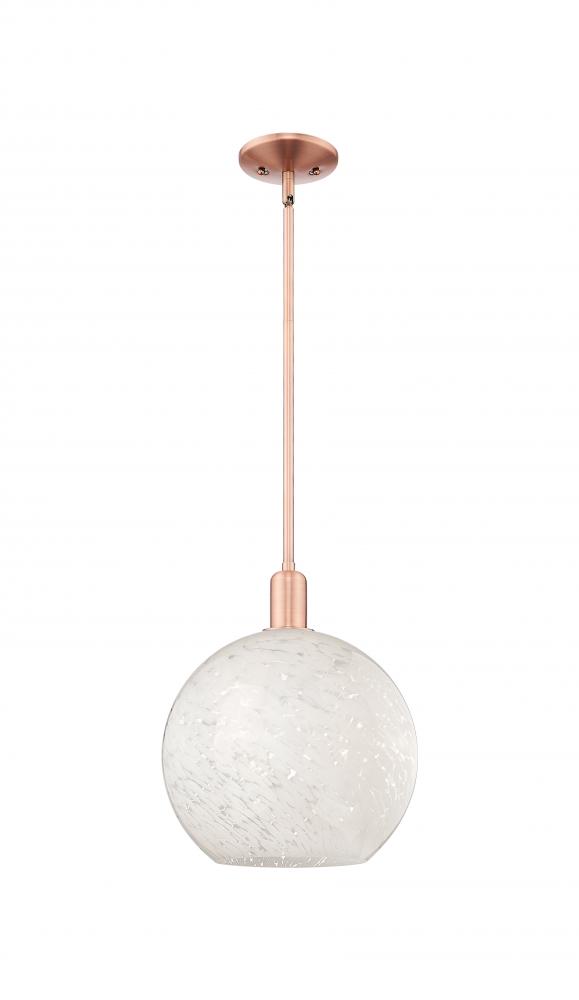 White Mouchette - 1 Light - 12 inch - Antique Copper - Stem hung - Mini Pendant