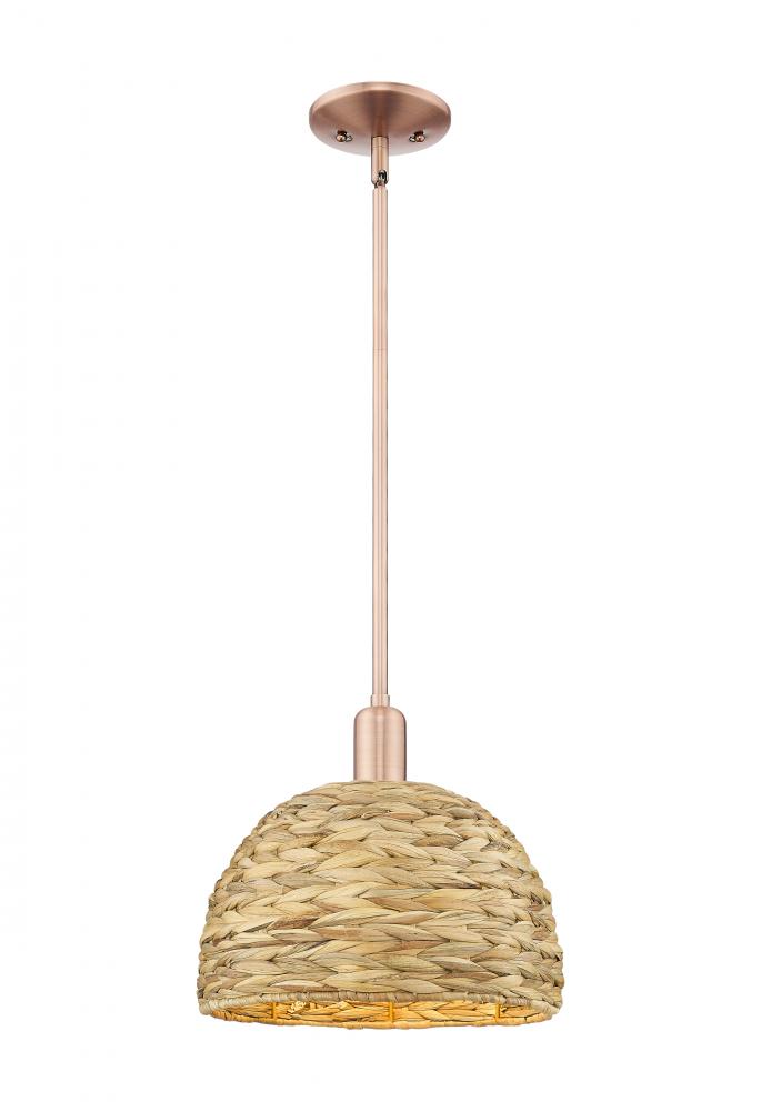 Woven Rattan - 1 Light - 12 inch - Antique Copper - Stem hung - Mini Pendant