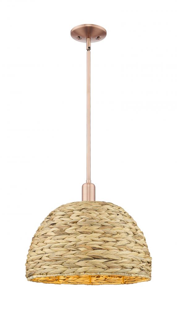Woven Rattan - 1 Light - 16 inch - Antique Copper - Stem hung - Mini Pendant