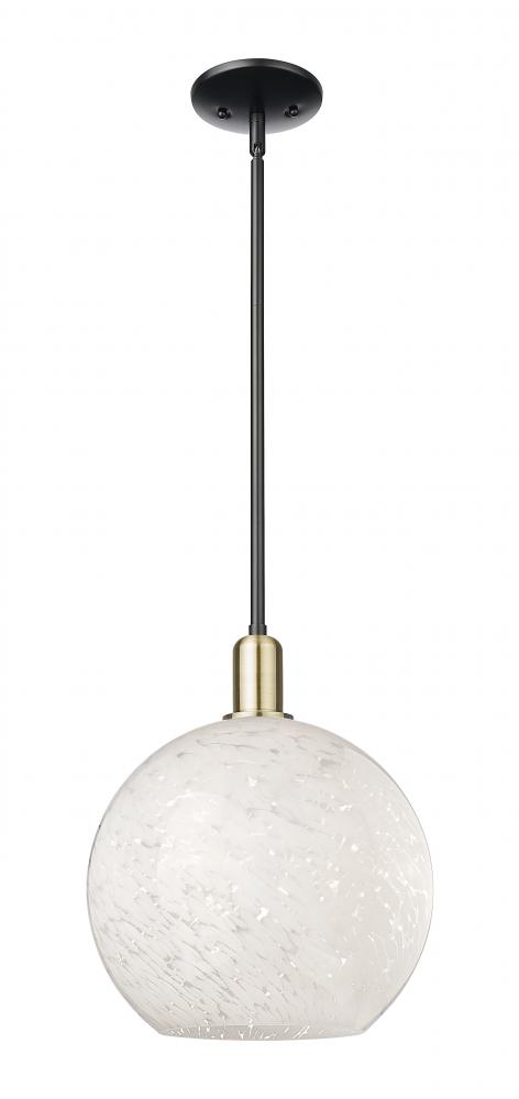 White Mouchette - 1 Light - 12 inch - Black Antique Brass - Stem hung - Mini Pendant