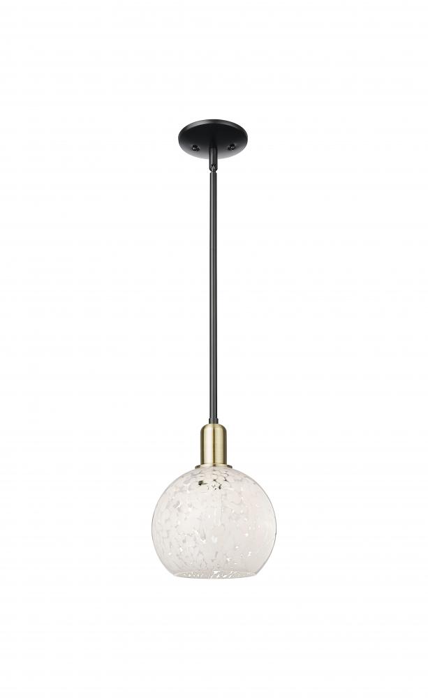 White Mouchette - 1 Light - 8 inch - Black Antique Brass - Stem hung - Mini Pendant