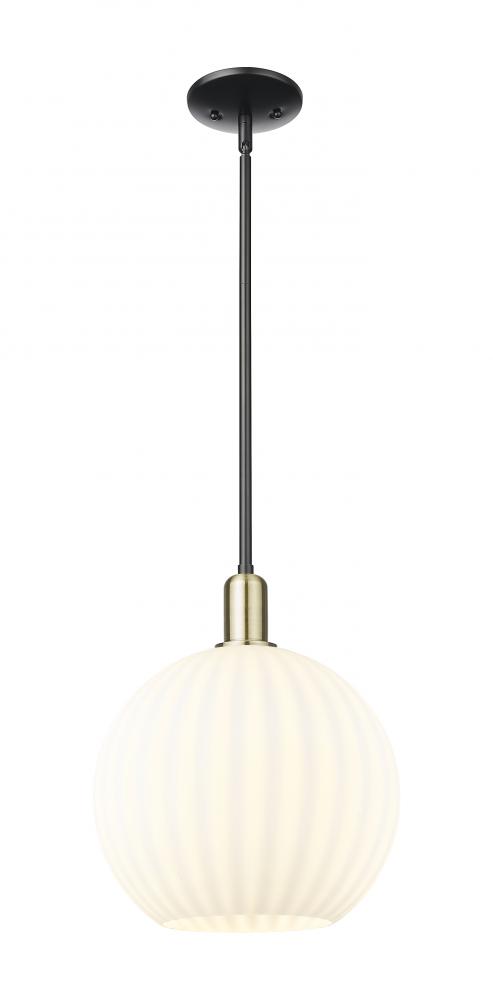 White Venetian - 1 Light - 12 inch - Black Antique Brass - Stem hung - Mini Pendant