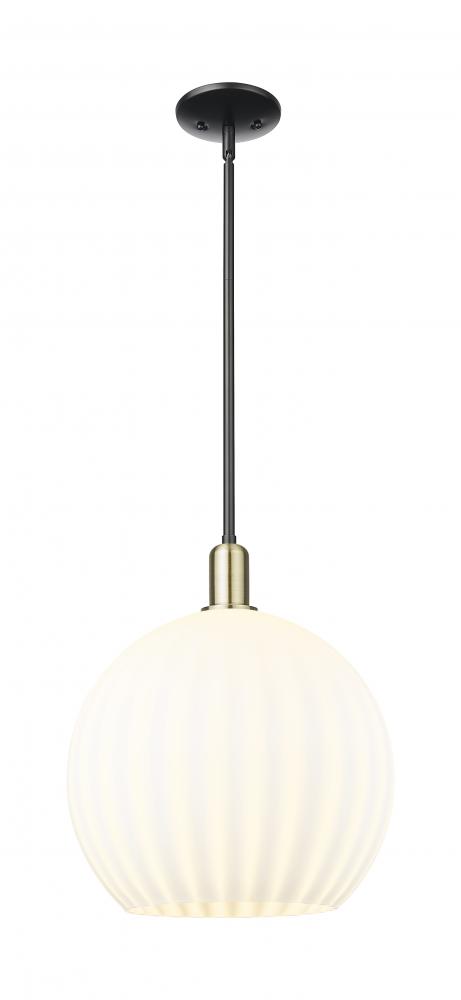 White Venetian - 1 Light - 14 inch - Black Antique Brass - Stem hung - Mini Pendant