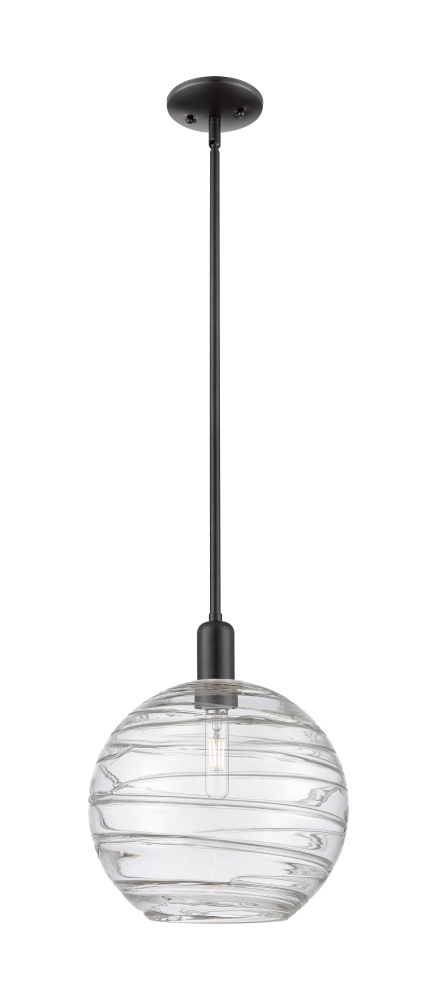 Athens Deco Swirl - 1 Light - 12 inch - Matte Black - Stem hung - Mini Pendant