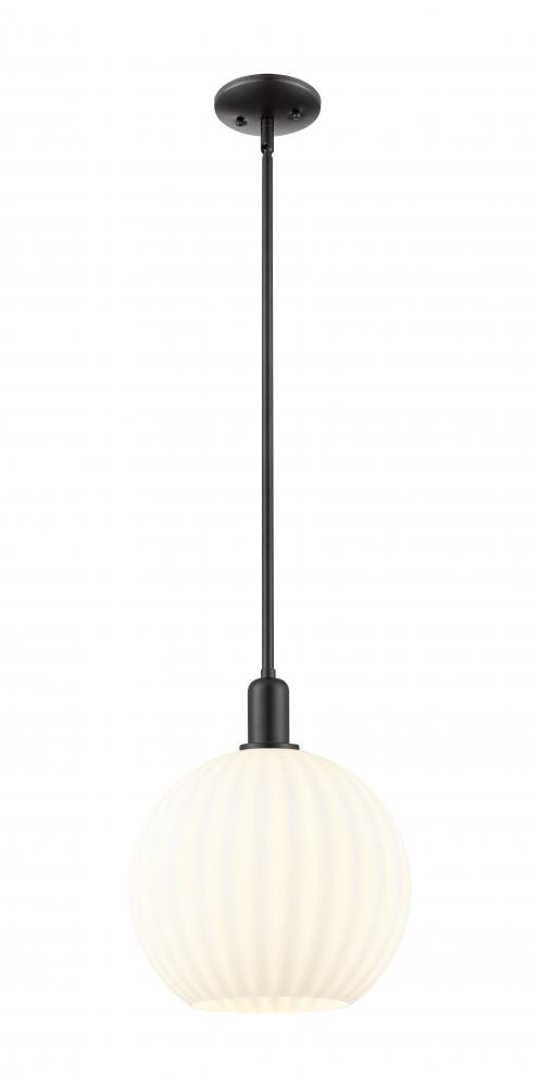 White Venetian - 1 Light - 12 inch - Matte Black - Stem hung - Mini Pendant