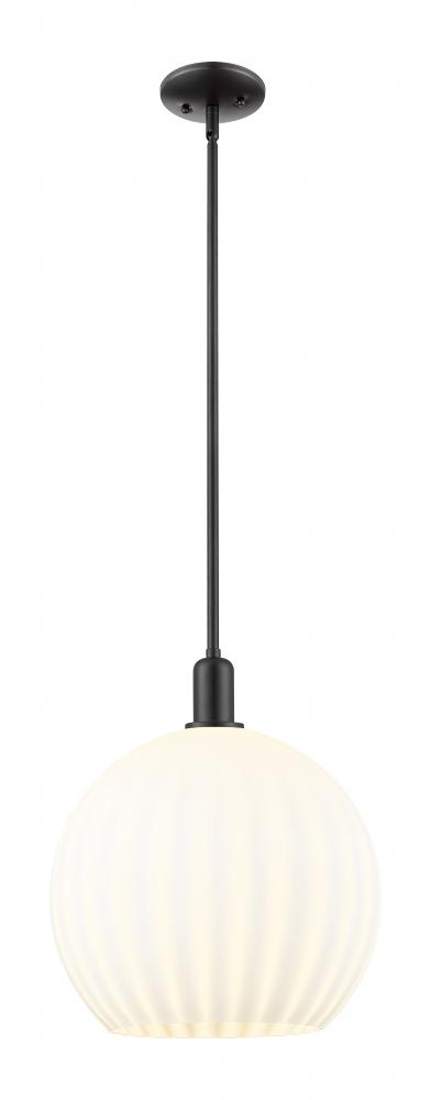 White Venetian - 1 Light - 14 inch - Matte Black - Stem hung - Mini Pendant