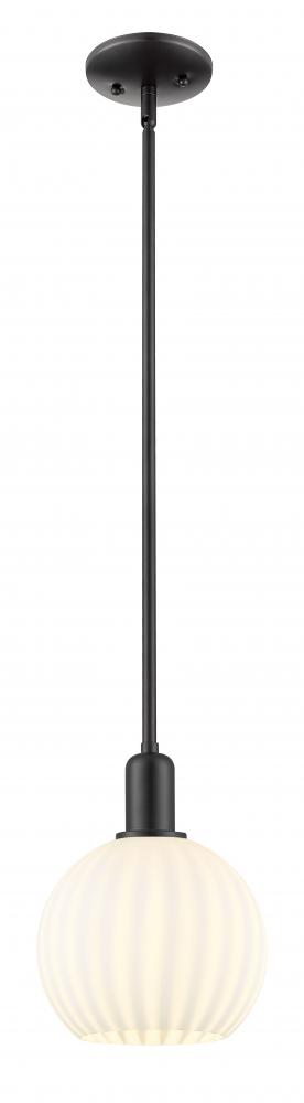 White Venetian - 1 Light - 8 inch - Matte Black - Stem hung - Mini Pendant