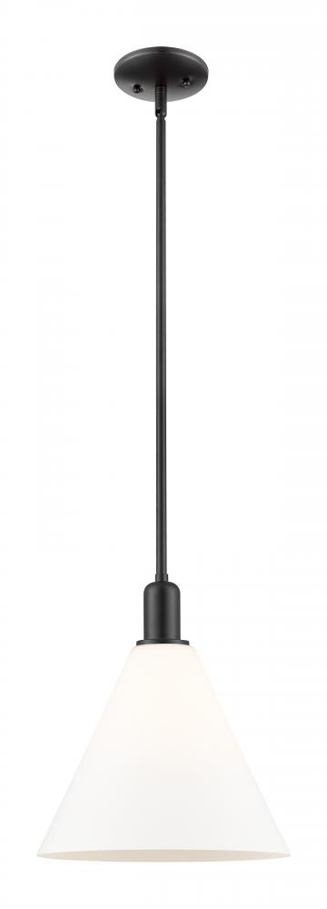 Berkshire Glass - 1 Light - 12 inch - Matte Black - Stem hung - Mini Pendant