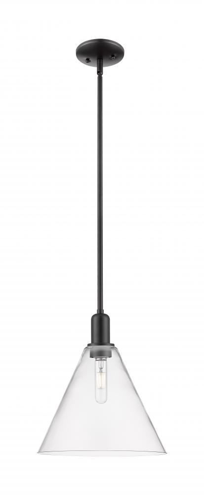 Berkshire Glass - 1 Light - 12 inch - Matte Black - Stem hung - Mini Pendant