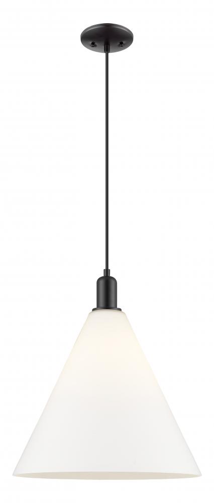 Berkshire Glass - 1 Light - 16 inch - Matte Black - Stem hung - Mini Pendant