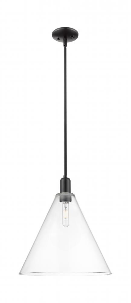 Berkshire Glass - 1 Light - 16 inch - Matte Black - Stem hung - Mini Pendant