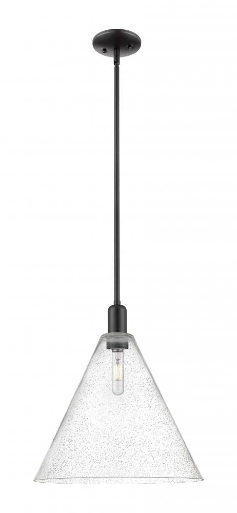 Berkshire Glass - 1 Light - 16 inch - Matte Black - Stem hung - Mini Pendant