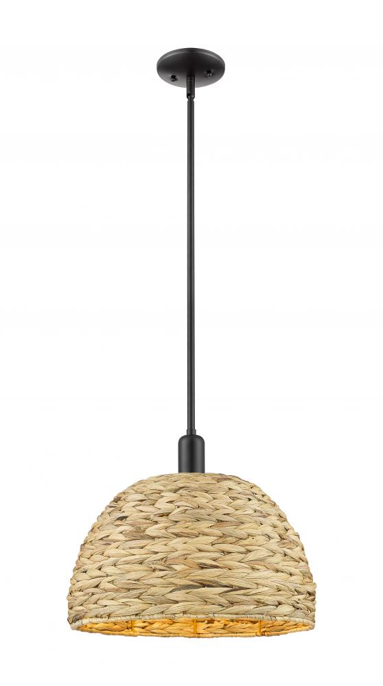 Woven Rattan - 1 Light - 16 inch - Matte Black - Stem hung - Mini Pendant