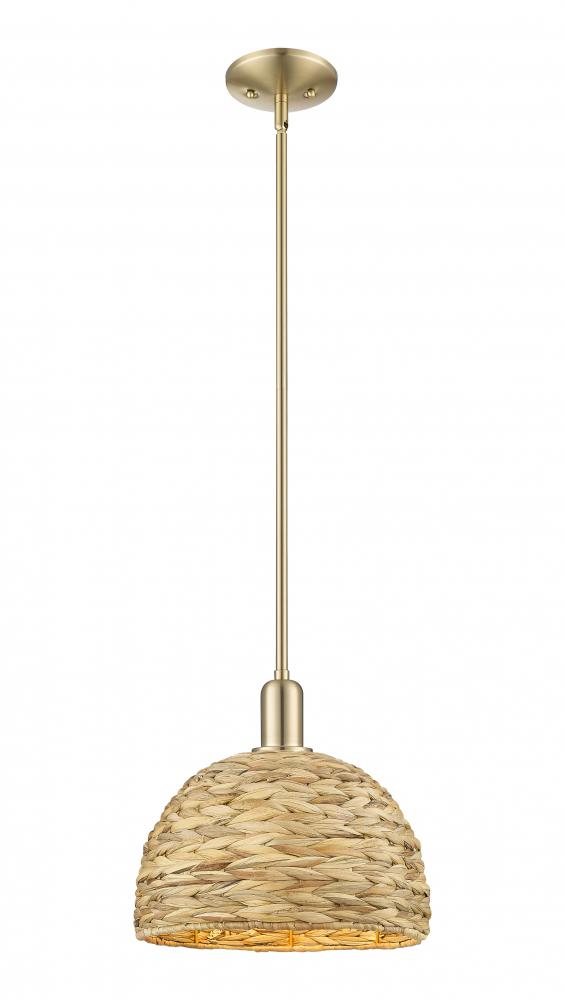 Woven Rattan - 1 Light - 12 inch - Champagne Bronze - Stem hung - Mini Pendant