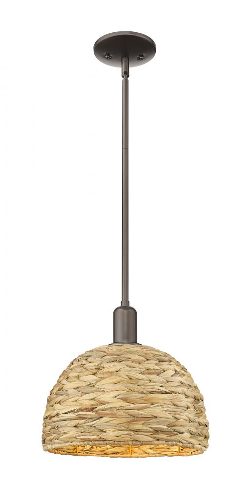 Woven Rattan - 1 Light - 12 inch - Oil Rubbed Bronze - Stem hung - Mini Pendant