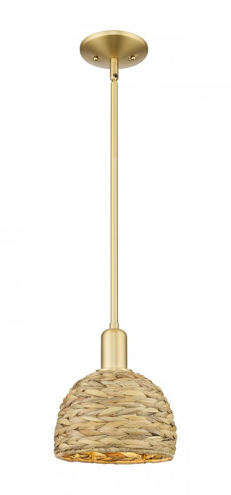 Woven Rattan - 1 Light - 8 inch - Satin Gold - Mini Pendant